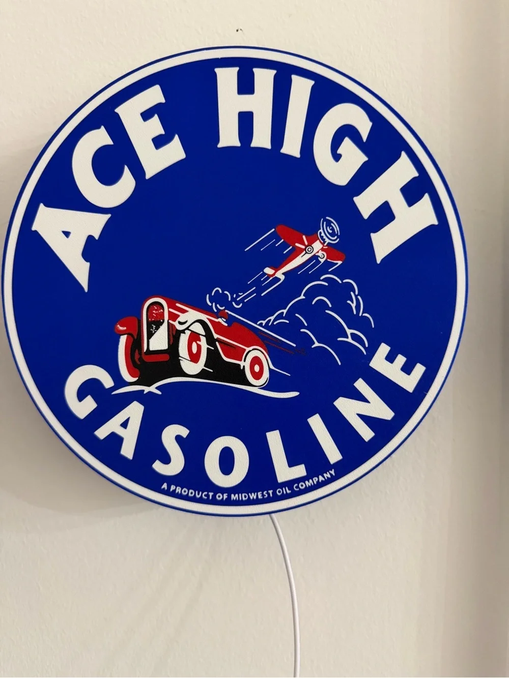 Ace High Gasoline Blue and Red Wall Sign by